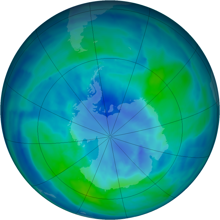 Antarctic ozone map for 29 March 2009